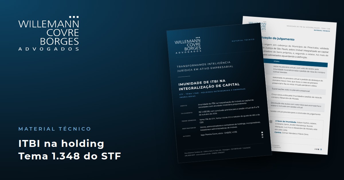 Páginas do material técnico do WCBAdv sobre a imunidade de ITBI na integralização de capital, Tema 1.348 do STF